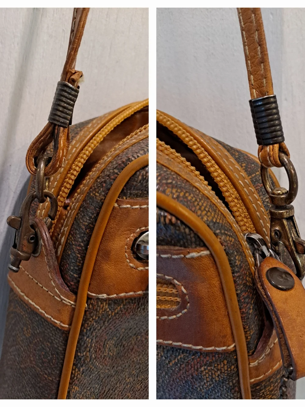 Carlo Rino Italian Vintage 80s Paisley Pattern Brown Crossbody Bag Trendy